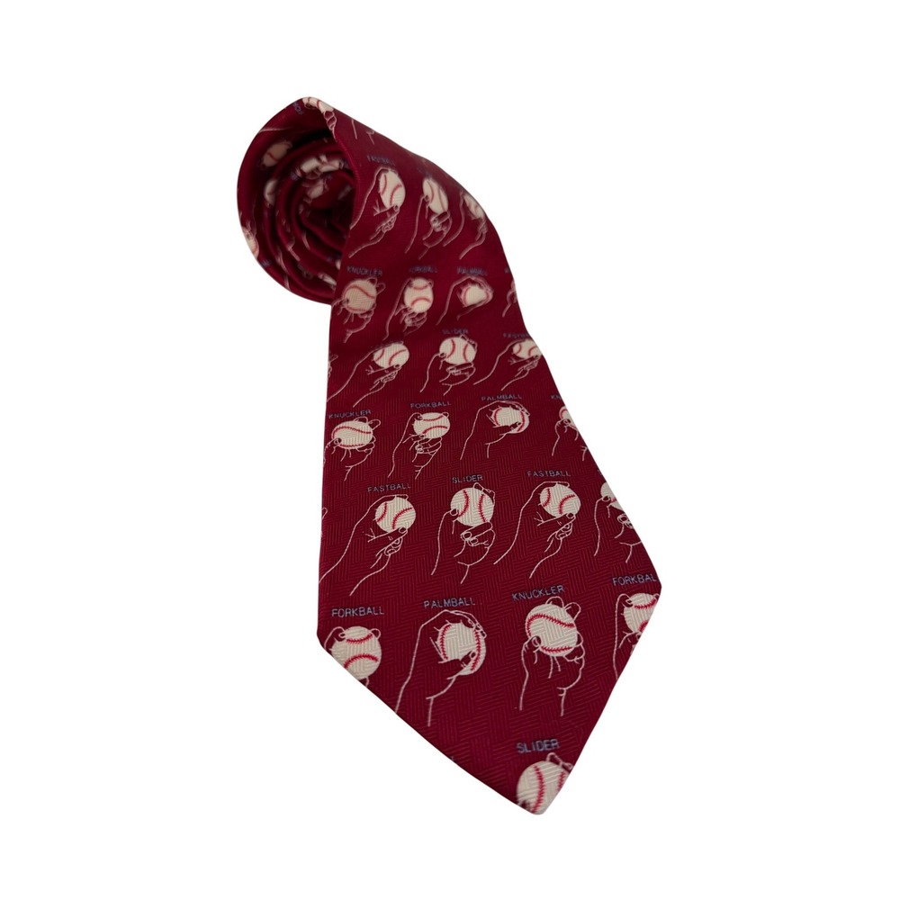 Josh Bach Mens Baseball Pitching‎ Grips Silk Tie Burgundy Red Novelty Sports